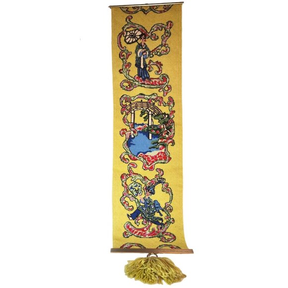 Vintage MCM Mid Century Modern Asian Inspired Needlepoint Wall Tapestry Hanging - Picture 1 of 14